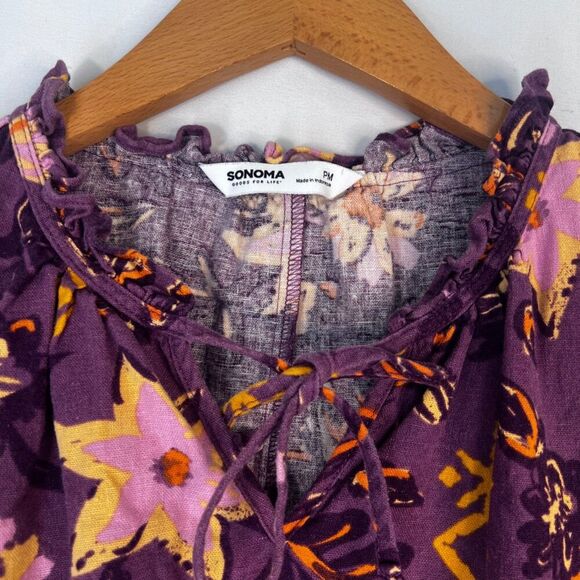 Sonoma Purple Floral Print Linen Blend Sleeveless Aline Dress Size Petite Medium - Picture 8 of 11